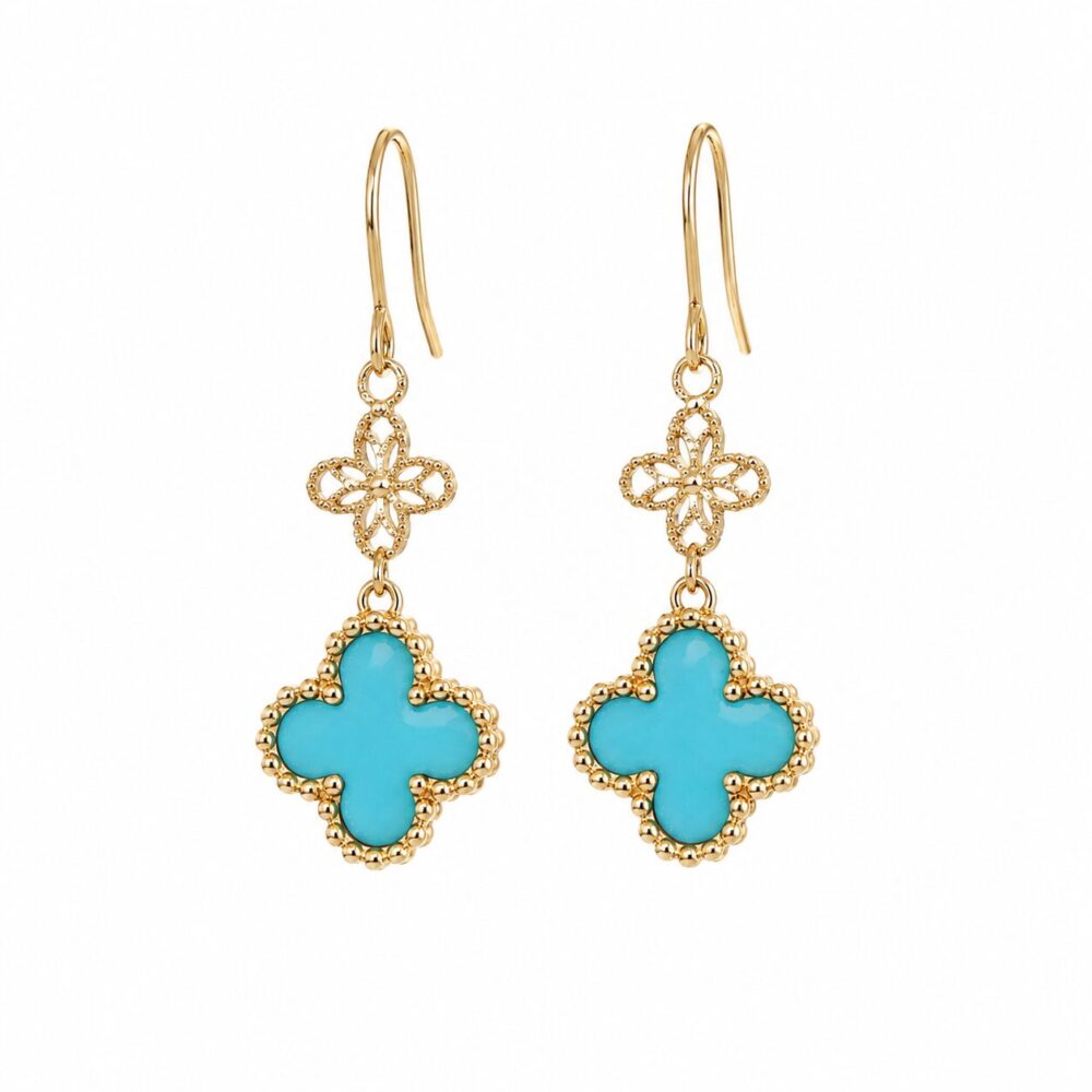 K18トルコ石ピアス〈花〉